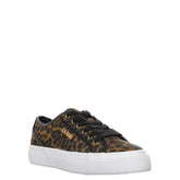 Guess Jelexa9 sneakers, featuring a bold brown leopard print with sleek black trim and gold