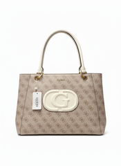 Guess Signature Tote Bag with Appliqué Logo - Beige