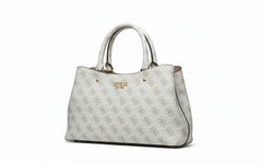 GUESS Quattro G Logo Printed Satchel Bag - Cream