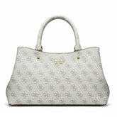 GUESS Quattro G Logo Printed Satchel Bag - Cream