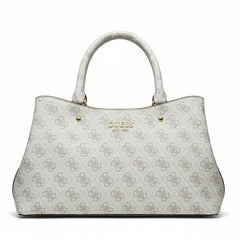 GUESS Quattro G Logo Printed Satchel Bag - Cream