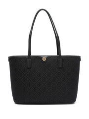 Tory Burch Small T Monogram Zip Tote in black jacquard