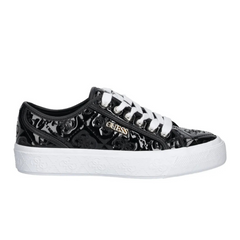 Guess Jlove sneakers, featuring a sleek black faux leather design with a distinctive