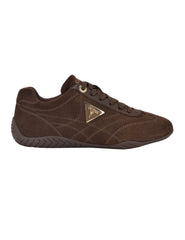 Guess Gabiey low-profile suede lace-up sneakers in a brown colorway.