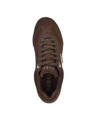 Guess Gabiey low-profile suede lace-up sneakers in a brown colorway.