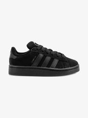 Adidas Campus 00s trainers featuring a black suede upper and prominent white 'CAMPUS' branding on the side.
