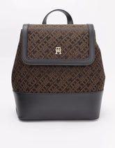 Tommy Hilfiger IM LATAM Jacquard Backpack featuring an all-over monogram pattern with a prominent gold-