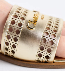 Dior Or D-Lane Slide Gold-Tone Openwork Microcannage Laminated Calfskin
