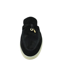 Loro Piana Beige Suede Babouche Charms Walk Flat Mules - Black