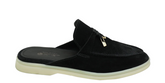 Loro Piana Beige Suede Babouche Charms Walk Flat Mules - Black