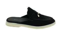 Loro Piana Beige Suede Babouche Charms Walk Flat Mules - Black