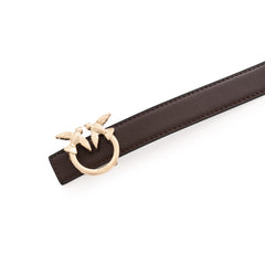 Pinko Lovebirds Design Slim Leather Belt -Brown/Gold