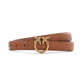 Pinko Lovebirds Design Slim Leather Belt - Brown/Gold