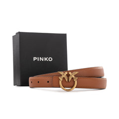 Pinko Lovebirds Design Slim Leather Belt - Brown/Gold