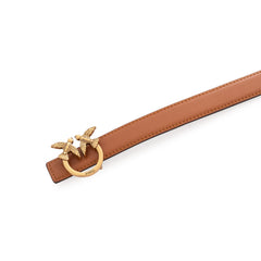 Pinko Lovebirds Design Slim Leather Belt - Brown/Gold