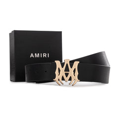 Amiri logo-buckle leather belt | Black/Gold