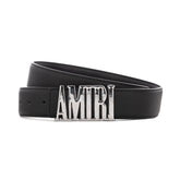 Amiri Logo grain leather belt | Black/Silver
