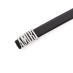 Amiri Logo grain leather belt | Black/Silver