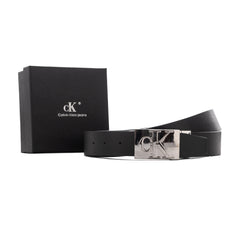 Calvin Klein Leather Belt For Men | Black/silver