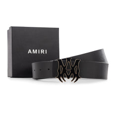 Amiri logo-buckle leather belt | Black/Gold