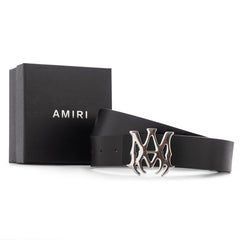 Amiri logo-buckle leather belt | Black/silver