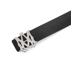 Amiri logo-buckle leather belt | Black/silver