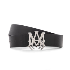 Amiri logo-buckle leather belt | Black/silver