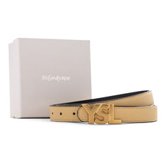 Saint Laurent Cassandre Leather Belt - light beige/black