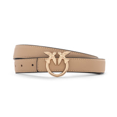 Pinko Lovebirds Design Slim Leather Belt - Beige/Gold