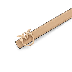 Pinko Lovebirds Design Slim Leather Belt - Beige/Gold
