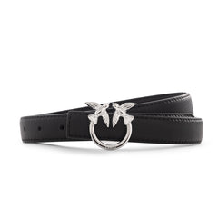 Pinko Lovebirds Design Slim Leather Belt -Black/Silver