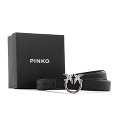 Pinko Lovebirds Design Slim Leather Belt -Black/Silver