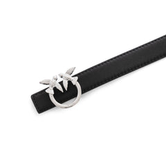 Pinko Lovebirds Design Slim Leather Belt -Black/Silver