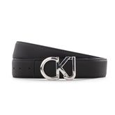 Calvin Klein Jeans Leather Belt For Men | Black/Silver
