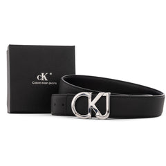 Calvin Klein Jeans Leather Belt For Men | Black/Silver
