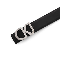 Calvin Klein Jeans Leather Belt For Men | Black/Silver