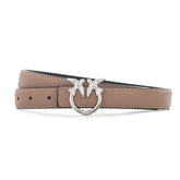 Pinko Lovebirds Design Slim Leather Belt -Beige/Silver