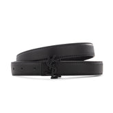 Saint Laurent YSL Monogram Black Leather Belt with Matte Black Buckle