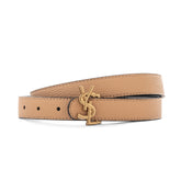 Saint Laurent YSL Monogram Reversible Leather Belt - Light Beige/Black