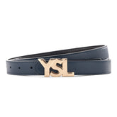 Saint Laurent Cassandre Leather Belt - Navy Blue