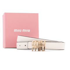 Miu Miu logo-lettering Leather Belt | White