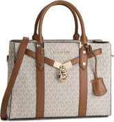 Michael Kors Nouveau Hamilton Small Satchel, Vanilla/Luggage Brown (Mirror)