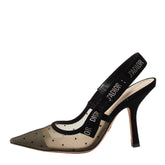 Dior Black Plumetis Mesh and Studded Suede J'adior Slingback Pumps