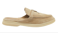 Loro Piana Beige Suede Babouche Charms Walk Flat Mules - Light Beige / Sand