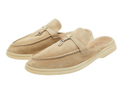 Loro Piana Beige Suede Babouche Charms Walk Flat Mules - Light Beige / Sand