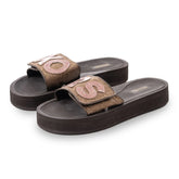 Michael Kors Logo Glitter Wedge Slides Women - Brown