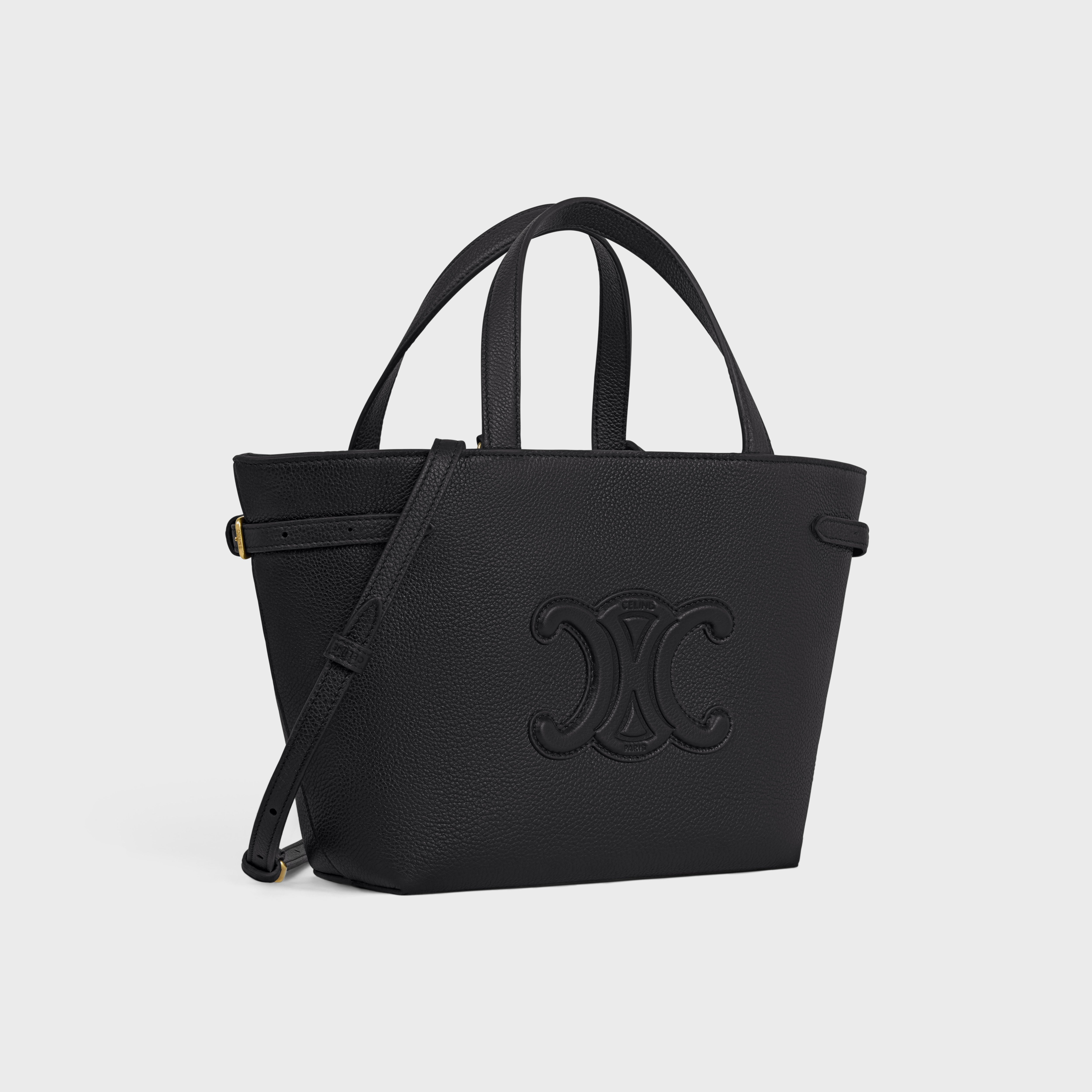 Celine Mini cabas Anais cuir Triomphe in grained calfskin - Black (Mirror)
