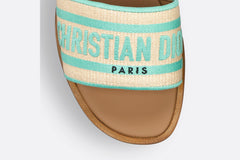 Dior Dway Slide in Aqua and Beige Woven Raffia