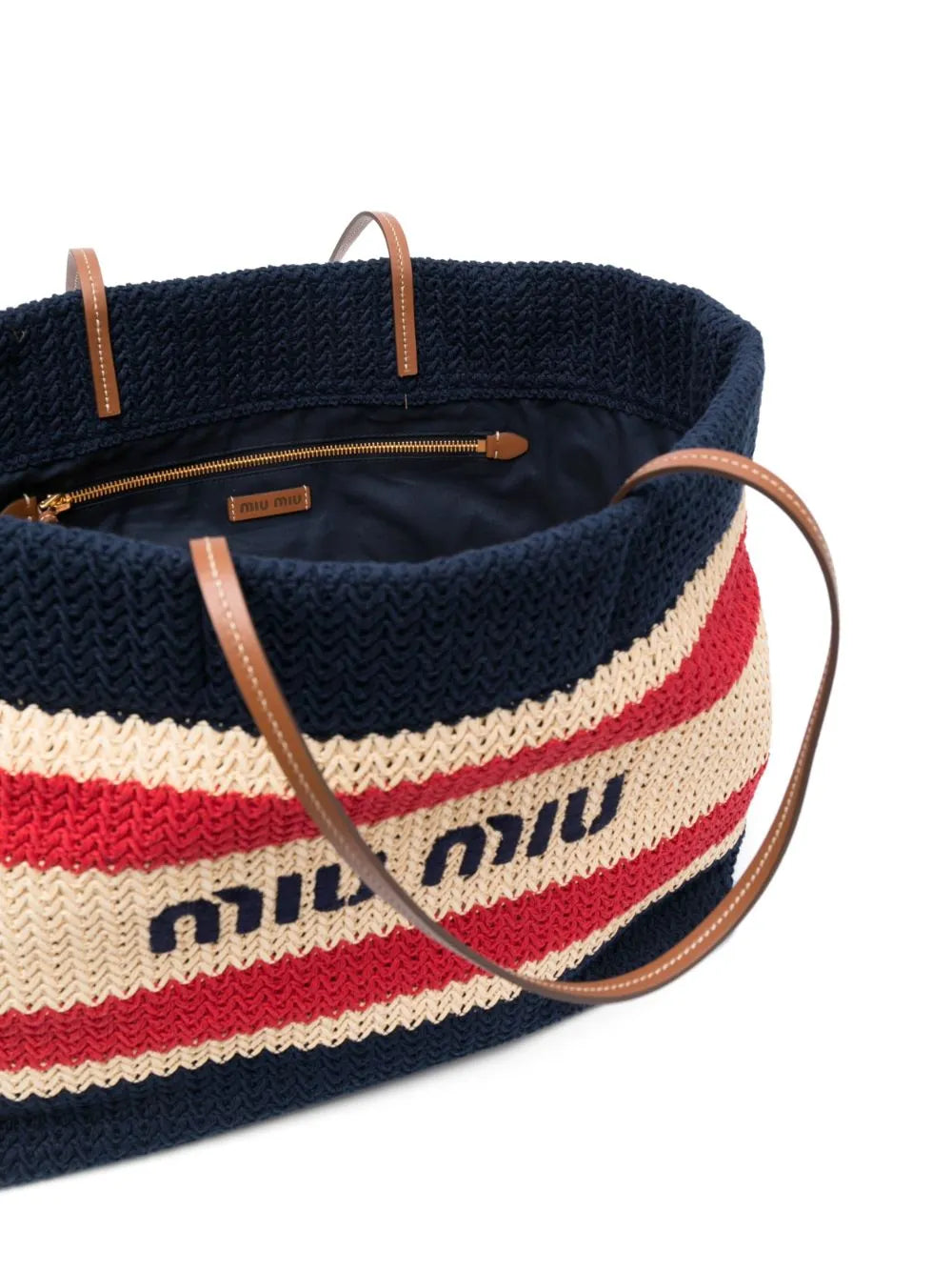 Miu Miu Striped Woven Top Handle Bag