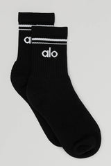 Alo Yoga | Unisex Half-Crew Throwback Sock Black/White